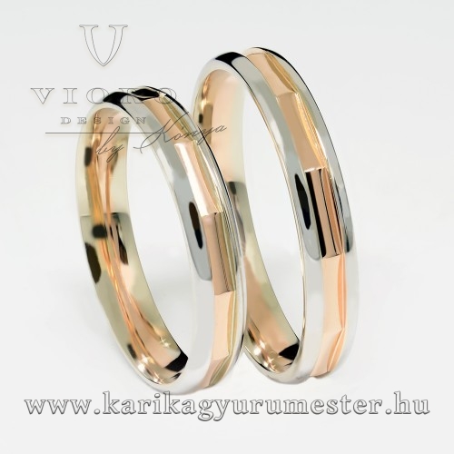 Fehér-rozé arany karikagyűrű pár 4315/FRF