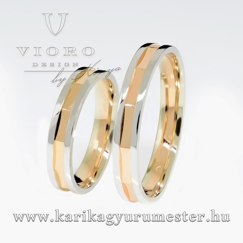 Fehér-Rozé arany karikagyűrű pár 4320/FRF